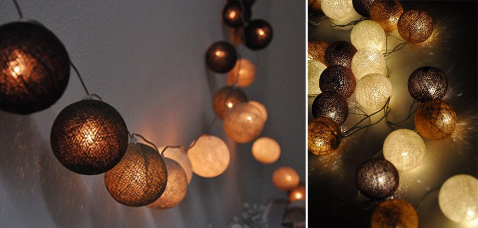 Гирлянда хлопковые фонарики Сotton Ball Brown - Loft-Concept в Самаре