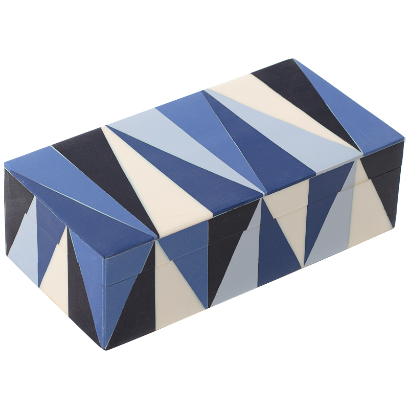 Шкатулка Blue White Triangles Bone Inlay Box Синий Белый Голубой Черный в Самаре | Loft Concept 