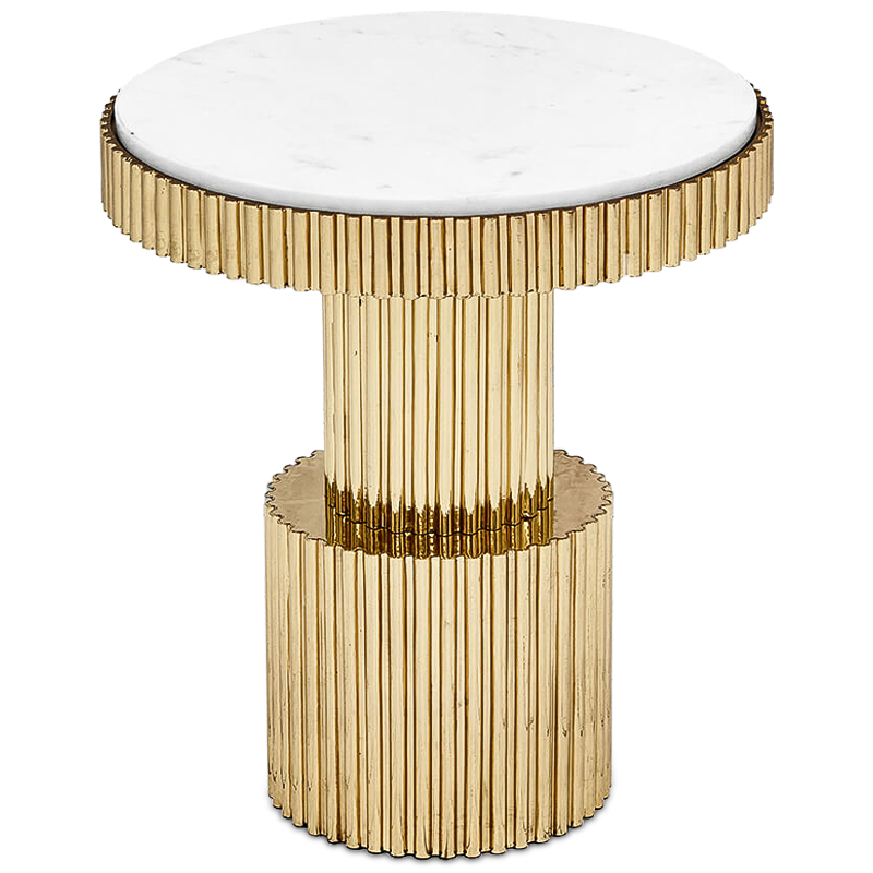 Приставной стол Brass Column Side Table Белый Латунь в Самаре | Loft Concept 