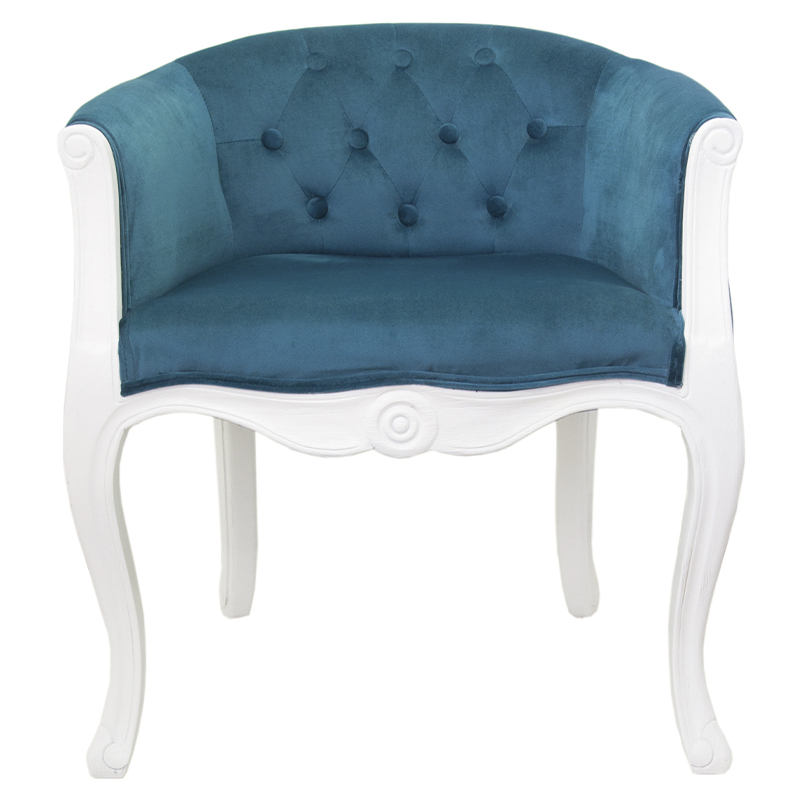 Кресло низкое в стиле прованс Louis French Armchair white and blue velour Бирюзовый Белый в Самаре | Loft Concept 