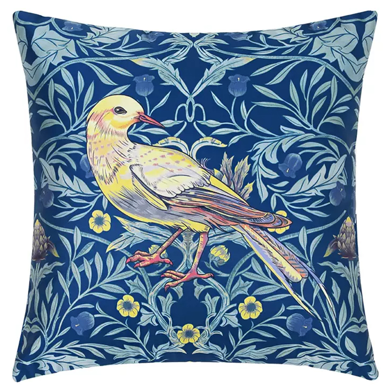 Декоративная подушка Bird and Flower Pattern Cushion Синий Мульти в Самаре | Loft Concept 