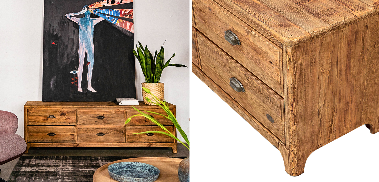 TV-тумба в стиле лофт из массива сосны Pauley Loft TV Stand - фото