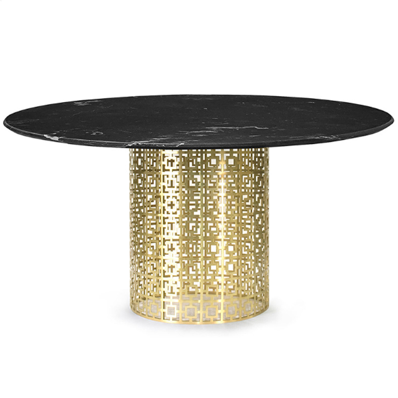 Обеденный стол Jonathan Adler Nixon Dining Table Черная столешница мрамор Золотой Черный Мрамор Nero в Самаре | Loft Concept 