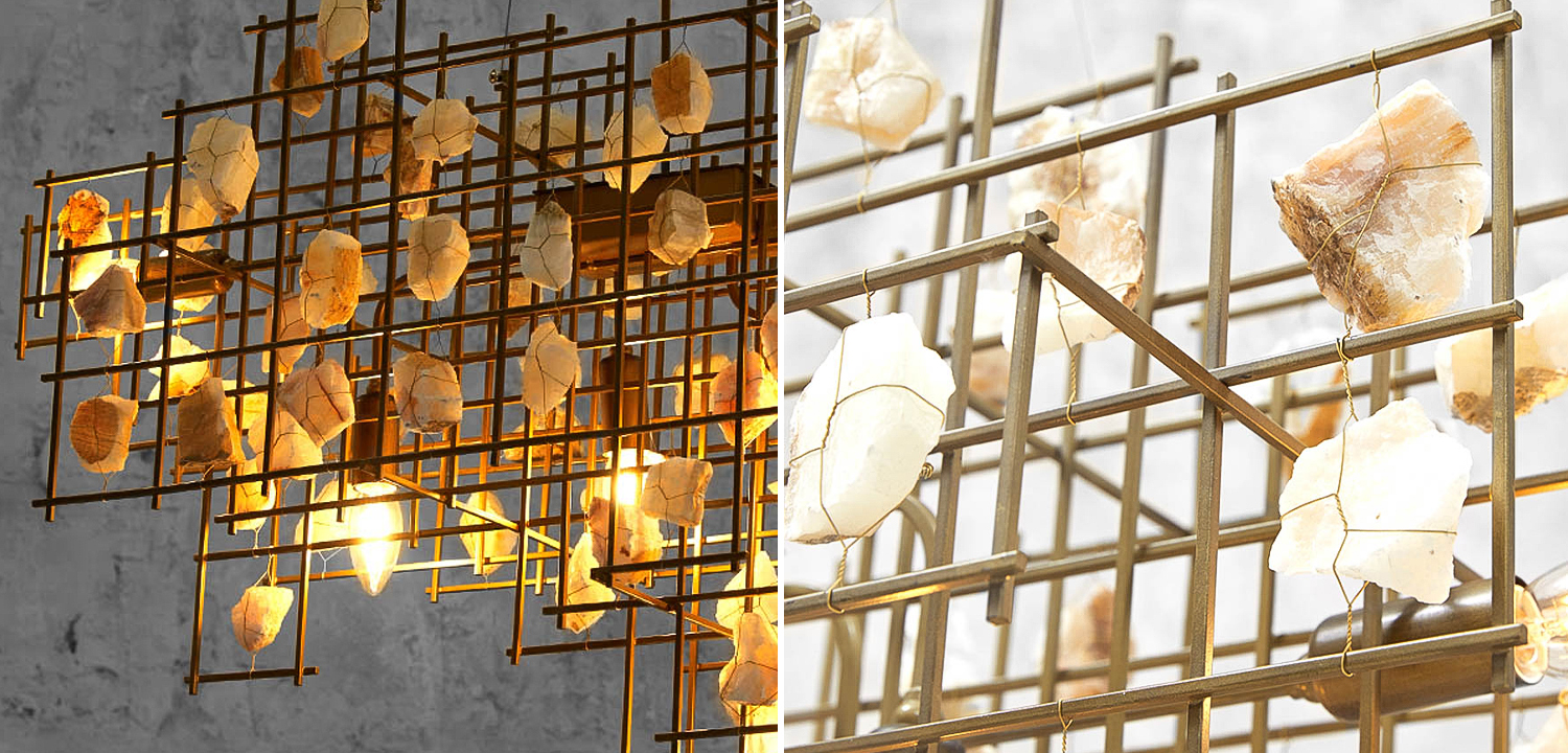 Люстра металлическая с подвесками из камня Geometric Stones Chandelier - фото