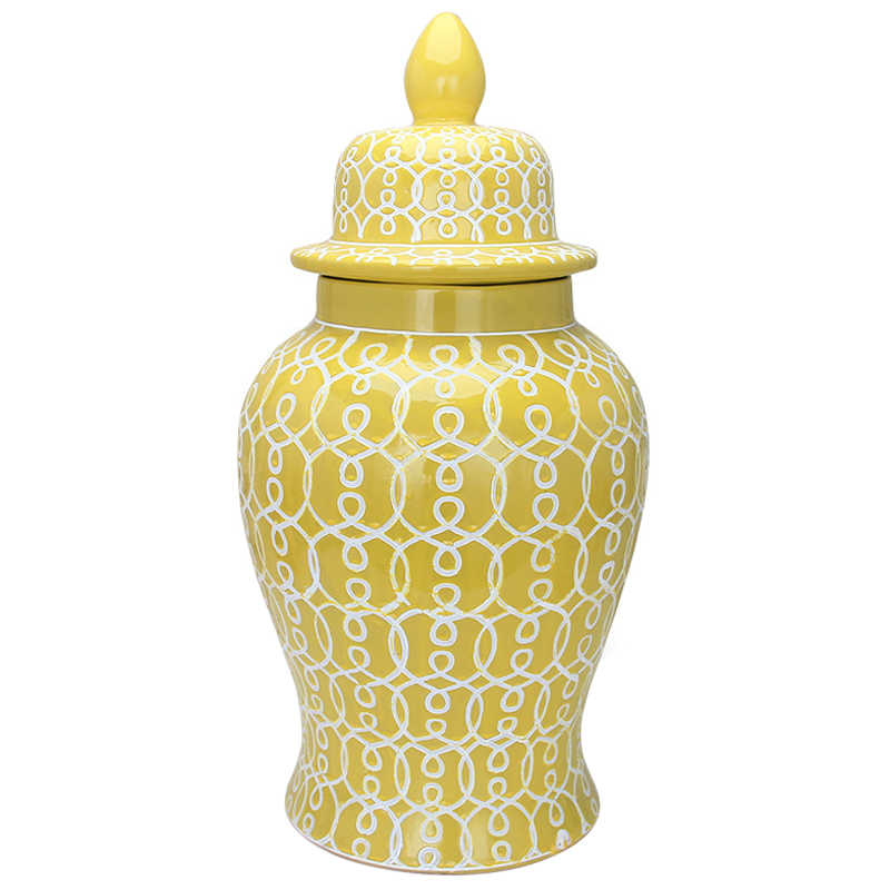 Ваза с крышкой Ceramic Yellow White Ornament Vase Желтый Белый в Самаре | Loft Concept 