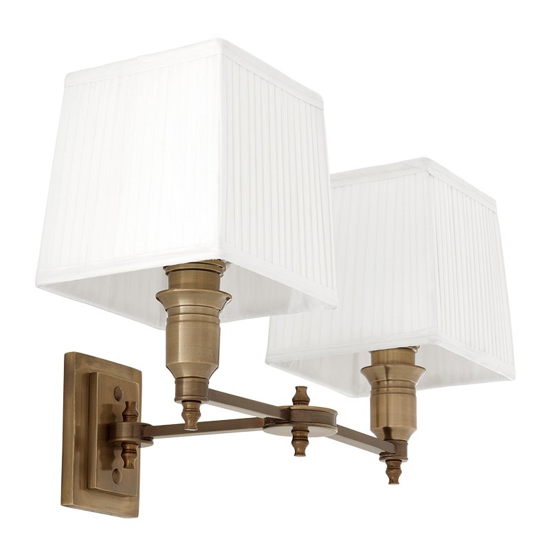 Бра Wall Lamp Lexington Double Brass+White Латунь Античная полированная Белый в Самаре | Loft Concept 