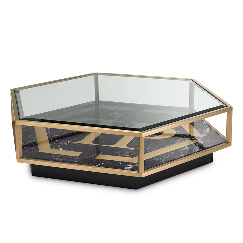 Кофейный стол Philipp Plein Coffee Table Falcon View Прозрачное Стекло Черный Золотой в Самаре | Loft Concept 