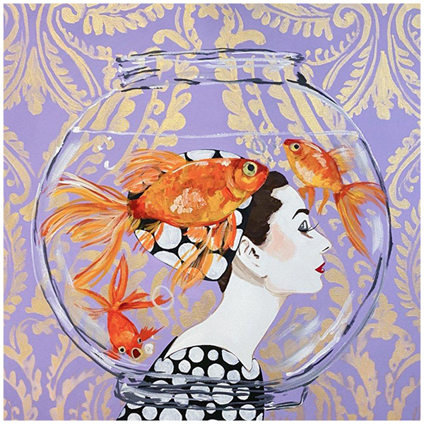 Картина Audrey Fishbowl on Lavender Damask Background Мульти в Самаре | Loft Concept 