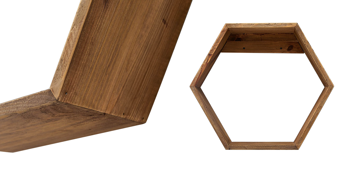 Деревянная полка в виде шестиугольника Wood Honeycomb Shelf - фото