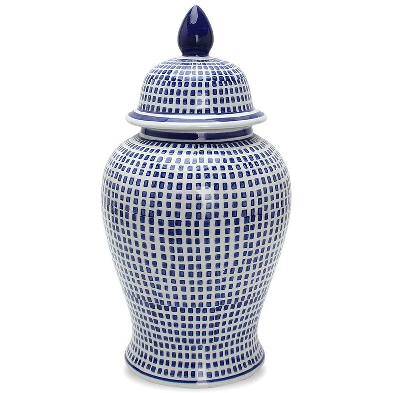 Ваза с крышкой Oriental Blue & White Square Pattern Vase Белый Синий в Самаре | Loft Concept 