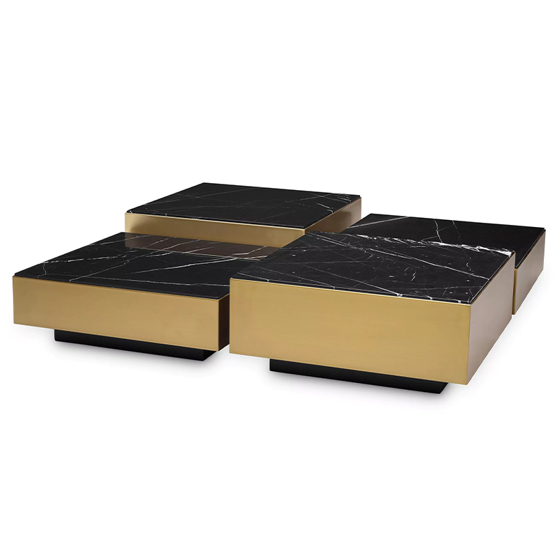Комплект кофейных столиков Eichholtz Coffee Table Esposito set of 4 Brass Черный Мрамор Nero Латунь Комплект кофейных столиков Eichholtz Coffee Table Esposito set of 4 Brass Черный Мрамор Nero Латунь в Самаре | Loft Concept