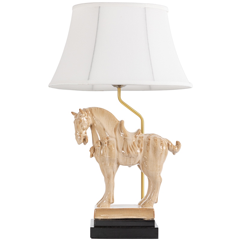 Настольная лампа Dynasty Tang Horse Sculpture Lampshade Бежевый Коричневый Белый Латунь в Самаре | Loft Concept 