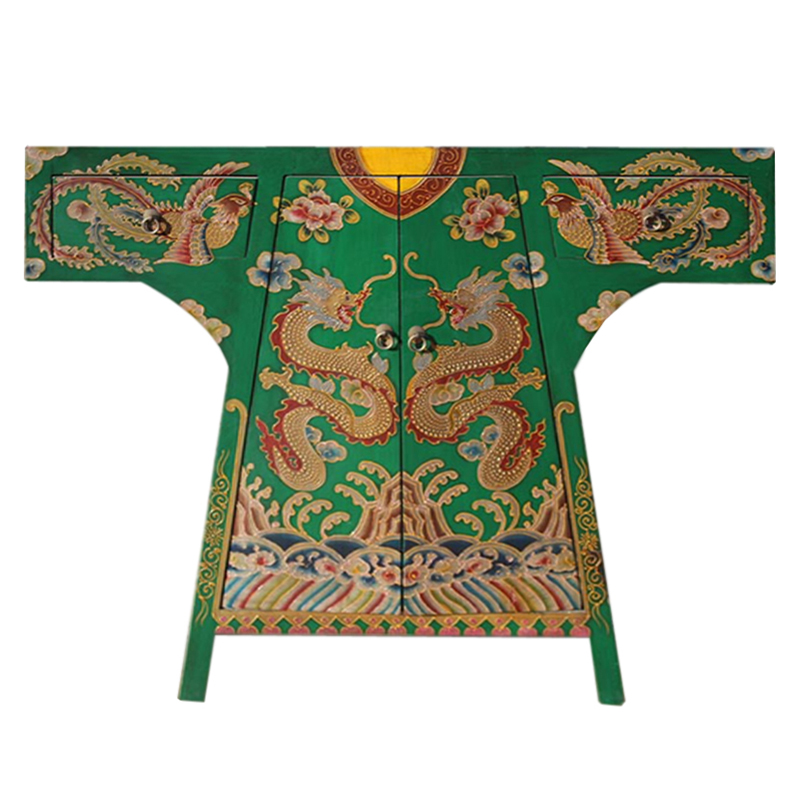 Зеленая Консоль в Китайском Стиле ручная роспись Драконы Green Oriental Robe Зеленый Мульти в Самаре | Loft Concept 