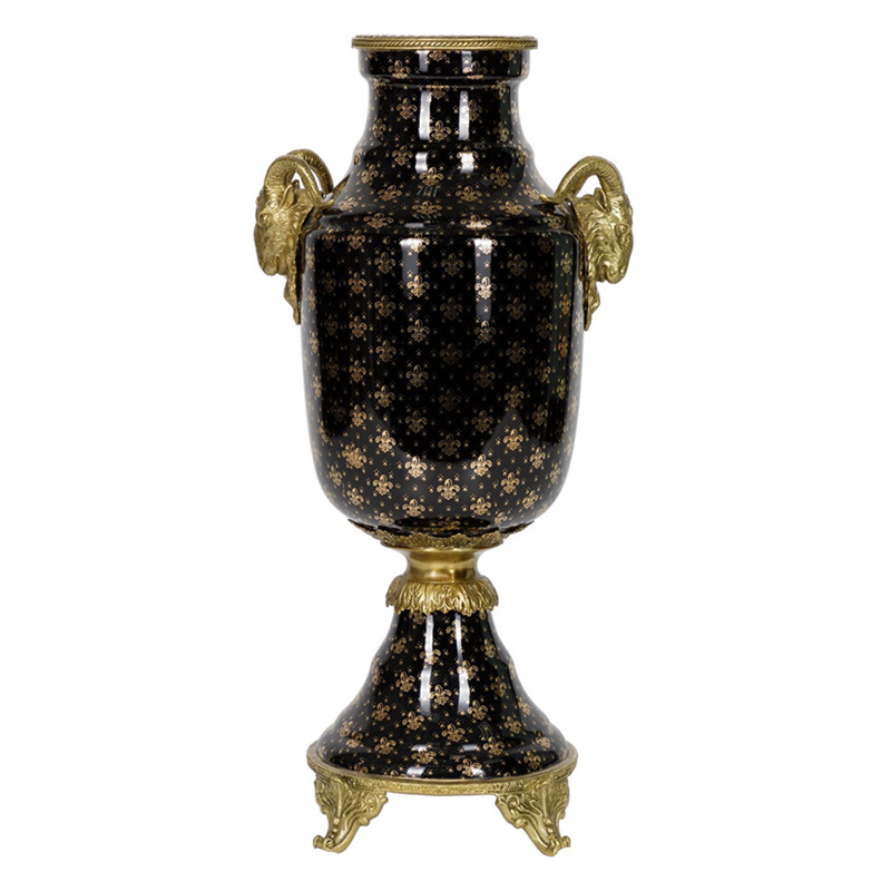 Ваза черного цвета из фарфора с золотистым узором и бронзовыми элементами Eden Garden porcelain and bronze Черный Бронза в Самаре | Loft Concept 