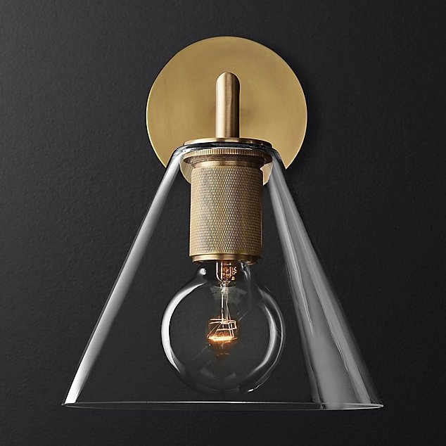 Бра RH Utilitaire Funnel Shade Single Sconce Brass Прозрачное Стекло Латунь в Самаре | Loft Concept 