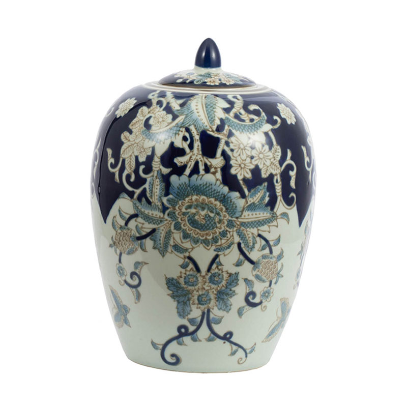 Ваза с крышкой Blue & White Ornament Vase barrel Белый Синий в Самаре | Loft Concept 