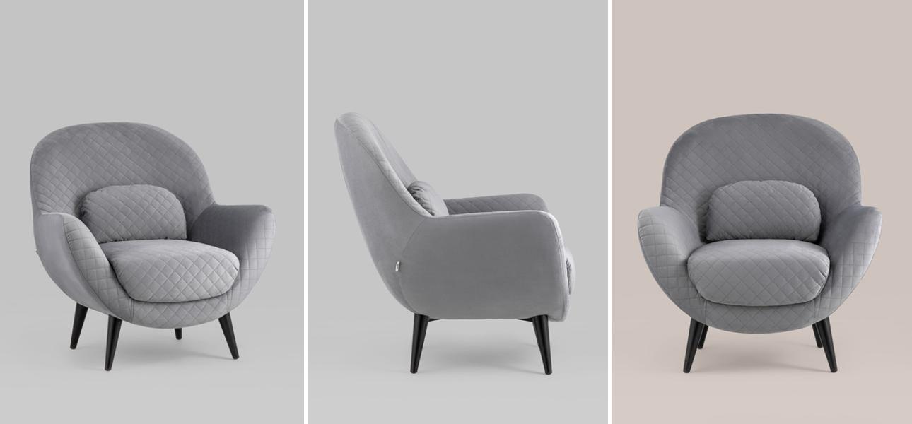 Кресло Olwen светло-серый велюр - фото