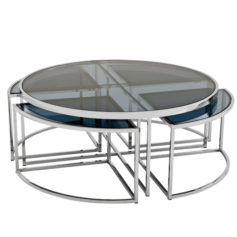 Кофейный стол Eichholtz Coffee Table Padova Stainless steel Нержавеющая сталь Стекло Смок в Самаре | Loft Concept 