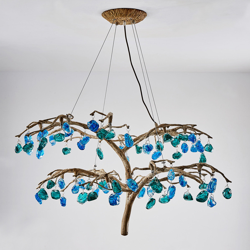 Люстра Precious Tree Chandelier Винтажное Светлое Золото Синий Бирюзовый в Самаре | Loft Concept 