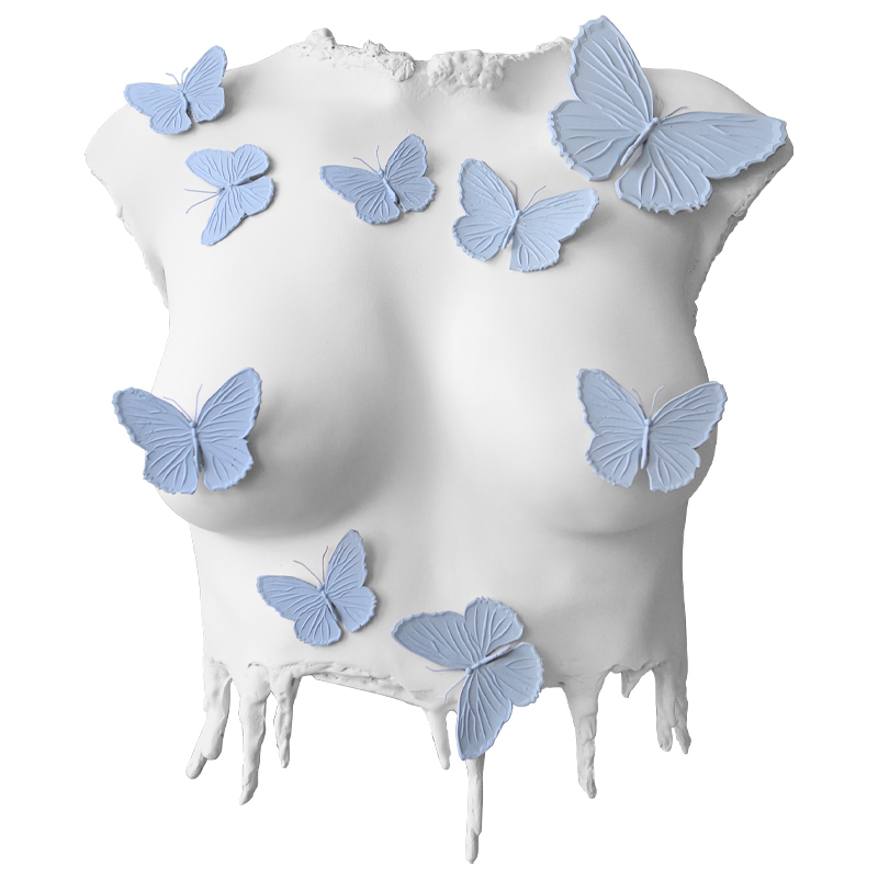 Аксессуар на стену Sculpture Female Torso Butterflies Белый Голубой в Самаре | Loft Concept 