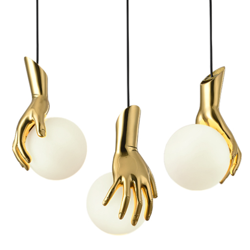 Подвесной светильник Золотая рука Gold Hand Pendant lamp Глянцевое золото Прозрачный белый в Самаре | Loft Concept 