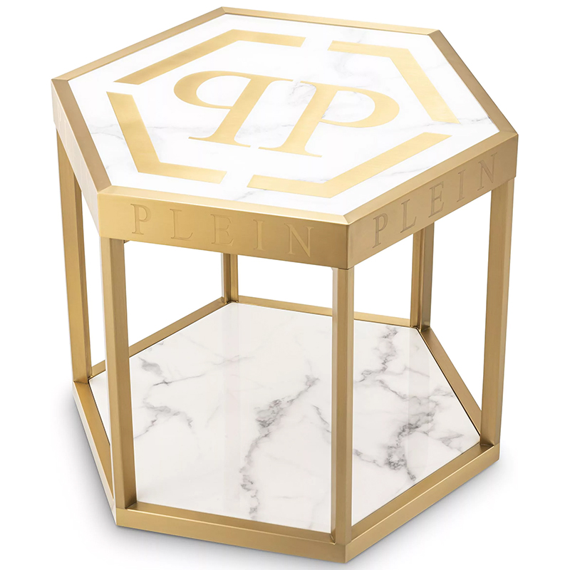 Приставной стол Philipp Plein Side Table Billionaire Золотой Белый Мрамор Bianco в Самаре | Loft Concept 