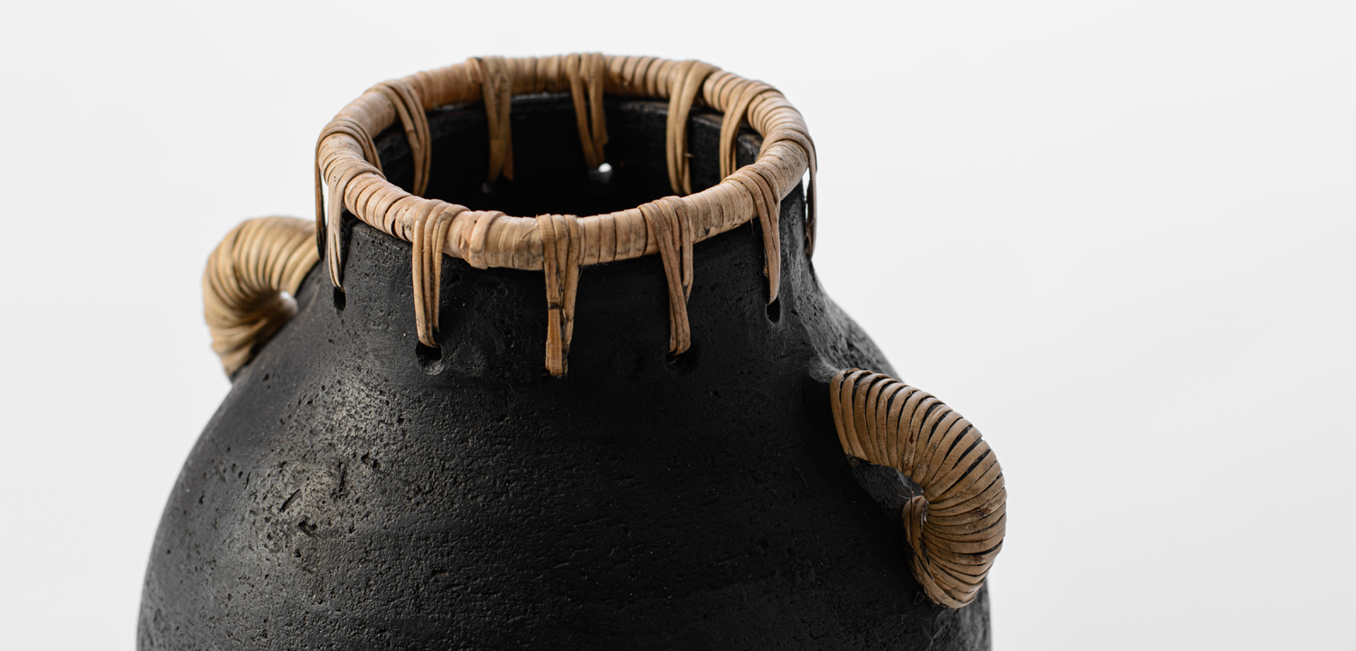 Ваза Vase Ceramic & Rattan - фото