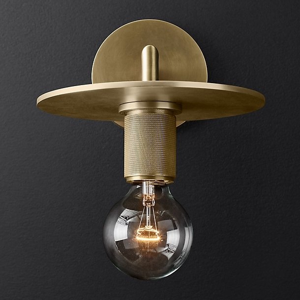 Бра RH Utilitaire Knurled Disk Shade Sconce Brass Латунь в Самаре | Loft Concept 