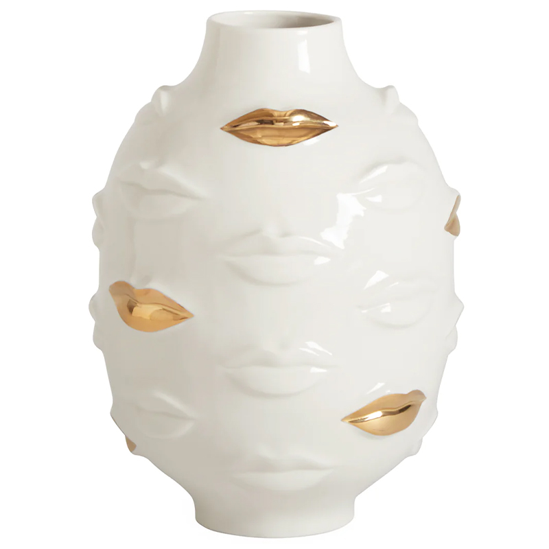 Ваза Jonathan Adler Gilded Gala Round Vase Глянцевое золото Белый в Самаре | Loft Concept 