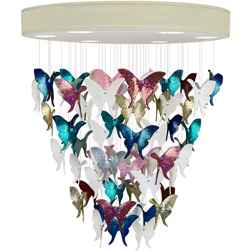 Люстра Цветные Бабочки Жемчужно-серая база Night Butterflies Chandelier Multi Color Бежево-серый Мульти в Самаре | Loft Concept 