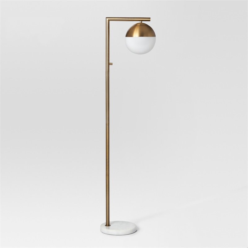 Торшер Geneva Single Glass Globe Floor Lamp Белый Латунь в Самаре | Loft Concept 