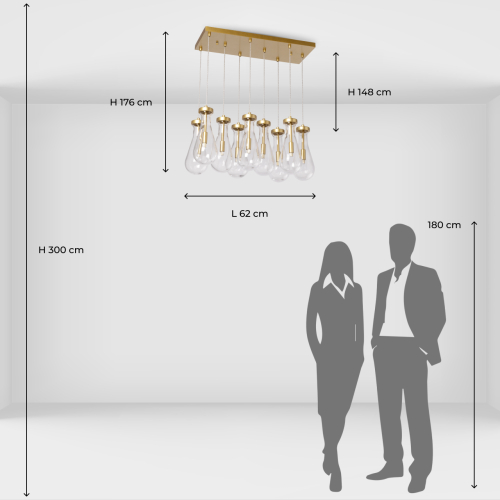 Люстра с 9-ю прозрачными стеклянными плафонами в форме капли Lucid Rain  в Самаре