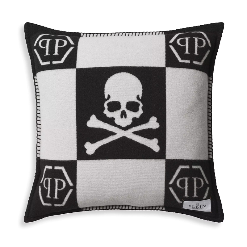 Подушка Philipp Plein Cushion Cashmere Skull 45 x 45 Black Черно-белый в Самаре | Loft Concept 