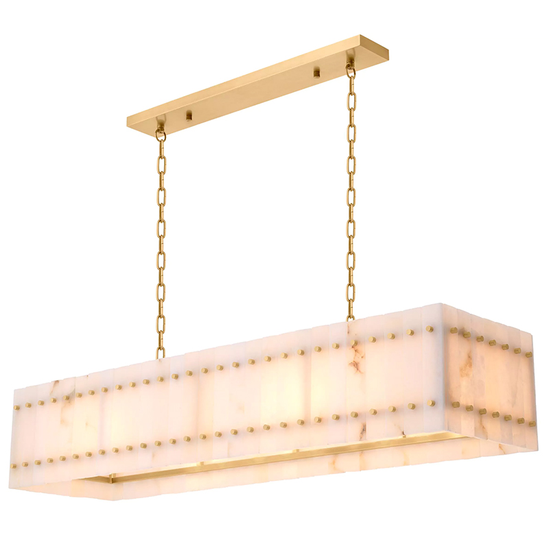 Люстра Eichholtz Chandelier Ruby Rectangular Alabaster Латунь Бежевый Белый Мрамор Bianco в Самаре | Loft Concept 