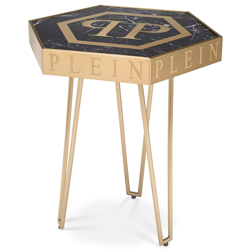 Приставной стол Philipp Plein Side Table Falcon Nest Золотой Черный Мрамор Nero Прозрачное Стекло в Самаре | Loft Concept 