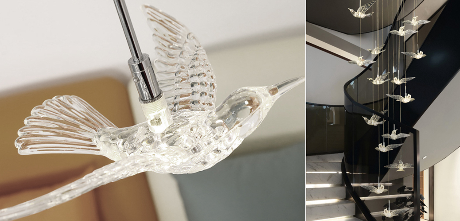 Дизайнерская люстра для лестницы с птицами Glowing Birds - фото