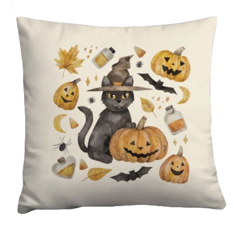 Подушка Halloween Pumpkin Cat Белый Оранжевый Серый в Самаре | Loft Concept 