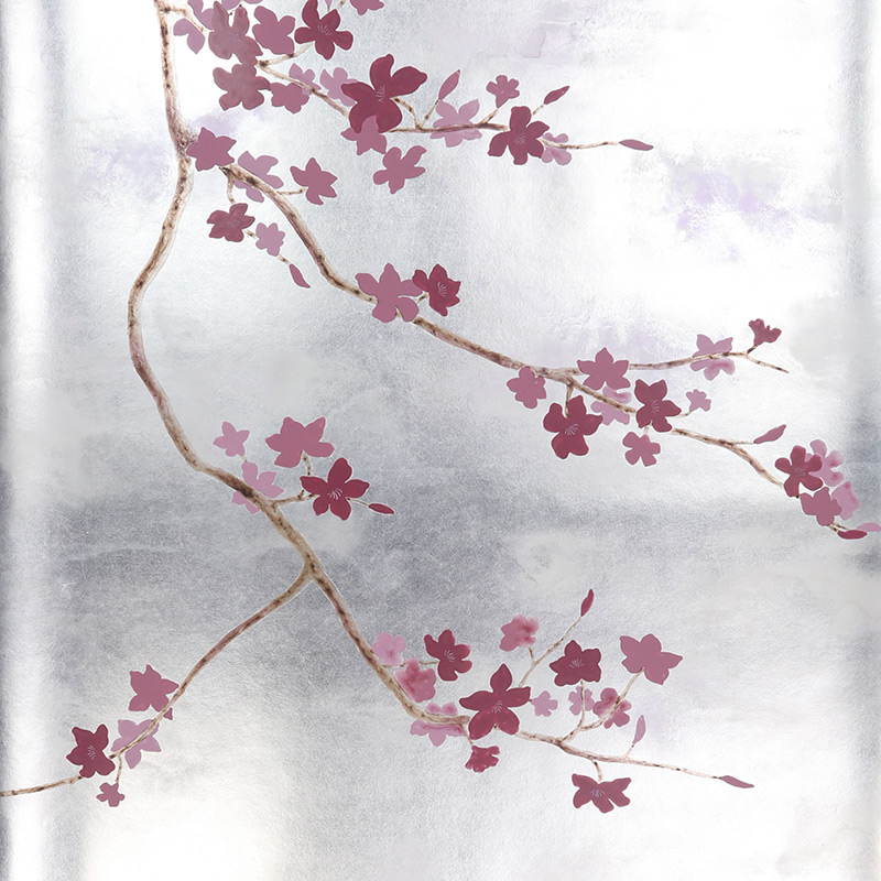 Обои ручная роспись Cherry Tree Special Colourway on Sterling Silver gilded paper  в Самаре | Loft Concept 