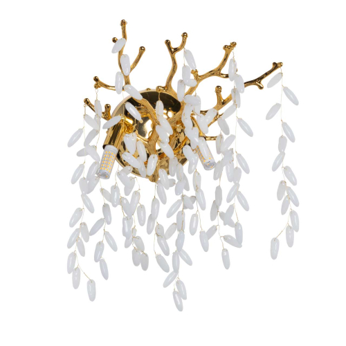 Бра золотого цвета с ветвями и белыми овальными стеклянными подвесками Droplet Chandelier Золотой Прозрачный Белый в Самаре | Loft Concept 