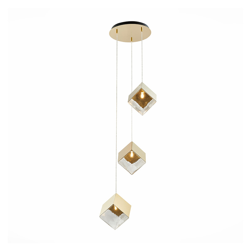 Потолочная люстра Pyrite Chandelier gold cube 3 Золотой Прозрачный в Самаре | Loft Concept 