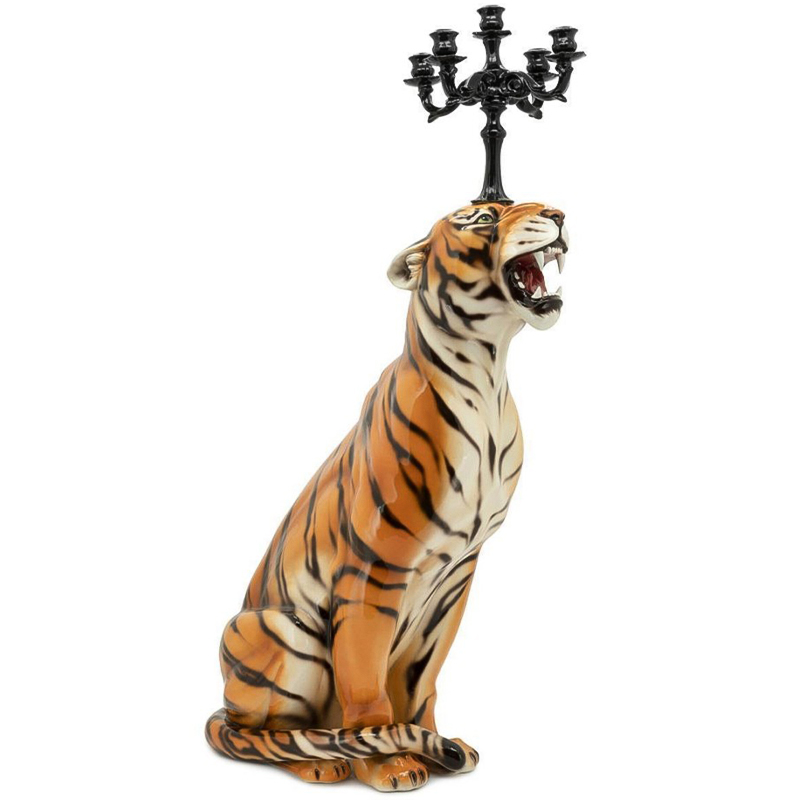 Подсвечник Abhika Candleholder Tiger Sx Malays Tiger Черный Оранжевый Светло-бежевый в Самаре | Loft Concept 