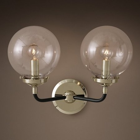 Бра Bistro Globe Clear Glass Double Sconce Nickel  в Самаре | Loft Concept 