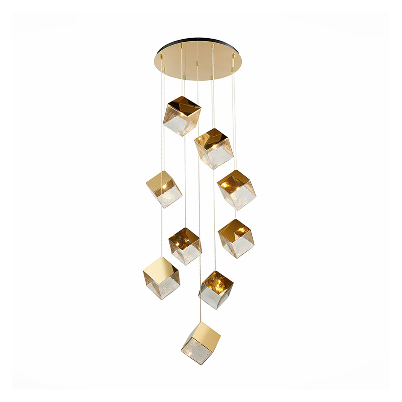 Потолочная люстра Pyrite Chandelier gold cube 9 Золотой Прозрачный в Самаре | Loft Concept 