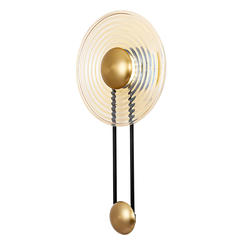 Бра с круглым рифленым плафоном янтарного цвета Savio Glass Disc Light Латунь Черный Янтарный Бра с круглым рифленым плафоном янтарного цвета Savio Glass Disc Light Латунь Черный Янтарный в Самаре | Loft Concept