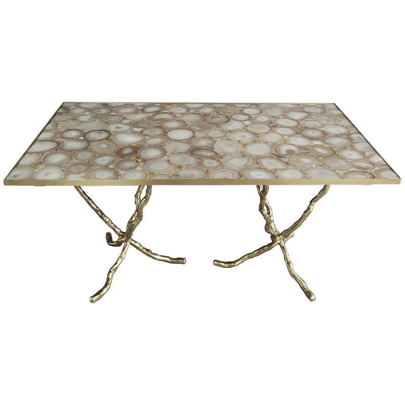 Обеденный стол Agate Design Beige Gold Dining Table Золотой Бежевый Бежево-серый в Самаре | Loft Concept 