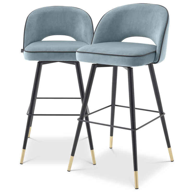 Комплект барных стульев Eichholtz Bar Stool Cliff set of 2 blue Черный Латунь Голубой пастельный в Самаре | Loft Concept 