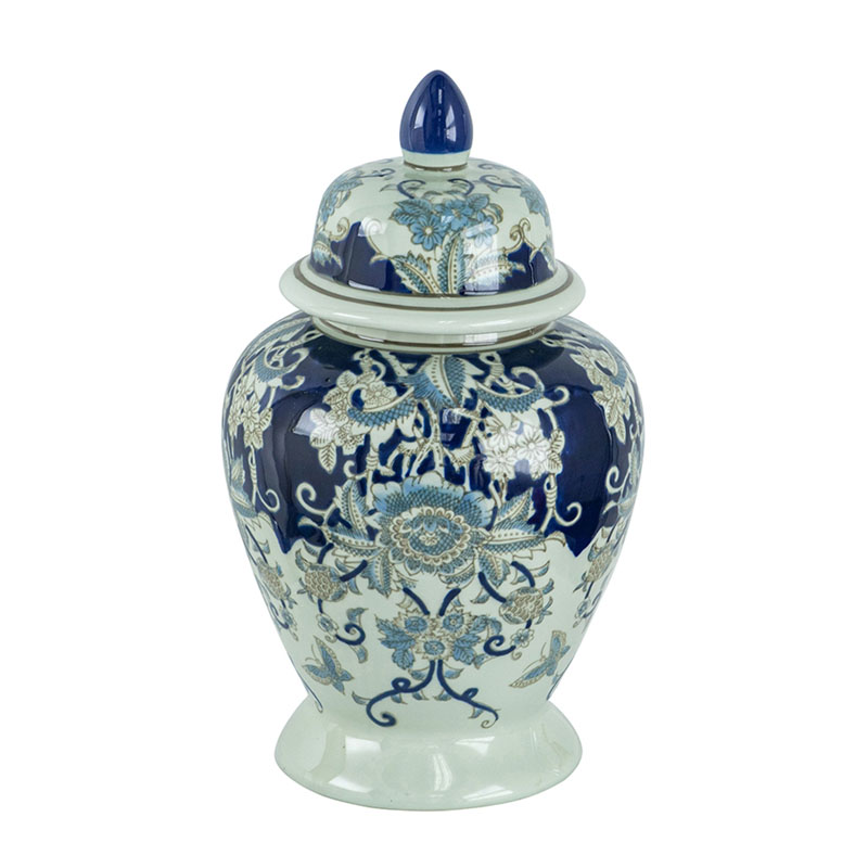 Ваза с крышкой Blue & White Ornament Vase 42 Белый Синий в Самаре | Loft Concept 