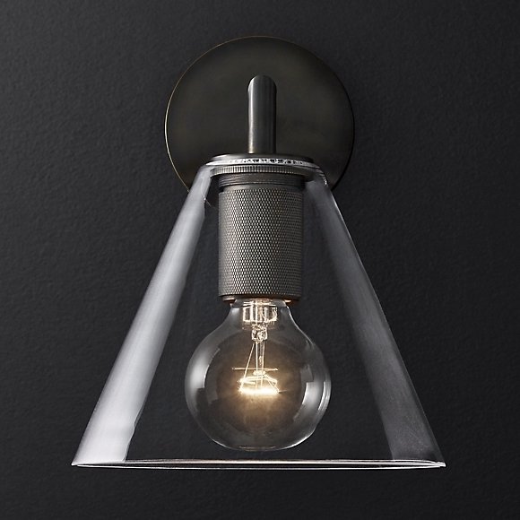 Бра RH Utilitaire Funnel Shade Single Sconce Black Прозрачное Стекло Темная бронза в Самаре | Loft Concept 