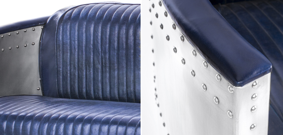 Диван Авиатор Sofa 2 seat синяя кожа Диван Авиатор Sofa 2 seat синяя кожа - Loft-Concept в Самаре