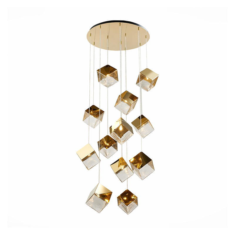 Потолочная люстра Pyrite Chandelier golden cube 12 Золотой Прозрачный в Самаре | Loft Concept 